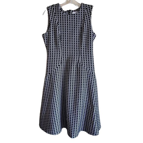 Calvin Klein Dresses & Skirts - CALVIN KLEIN Women's 6 Dress Fit & Flare Black White Knit Sleeveless Back Zipper
